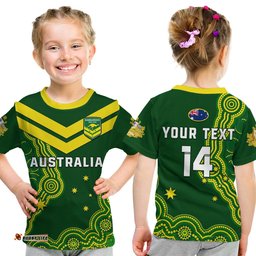 custom text and number australia rugby t shirt the kangaroos champions pacific indigenous