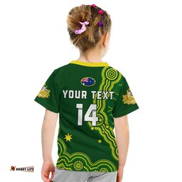 custom text and number australia rugby t shirt the kangaroos champions pacific indigenous