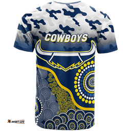 cowboys rugby anzac day camouflage indigenous art t shirt