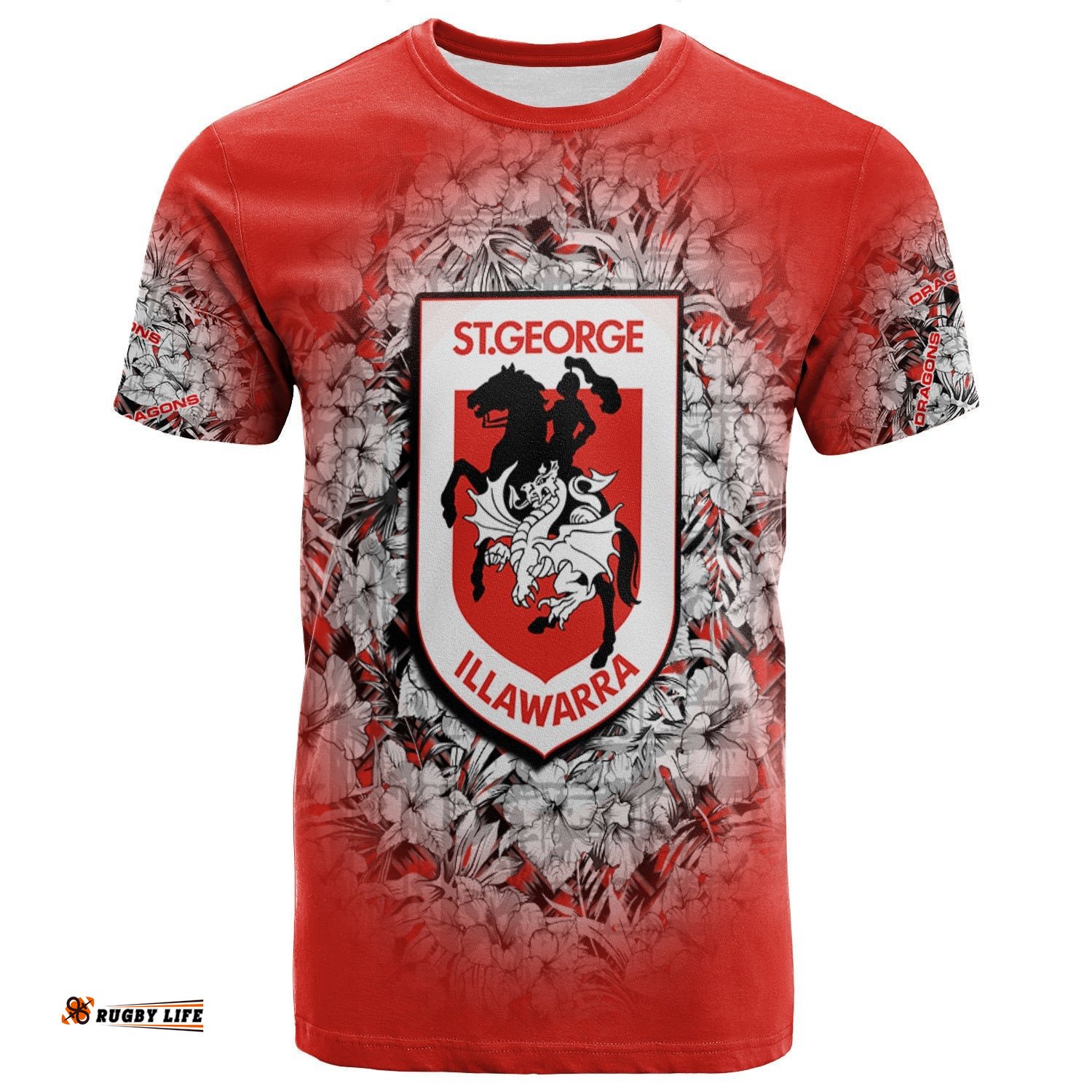 st george illawarra dragons t shirt polynesian hibiscus tropical vintage nrl 0