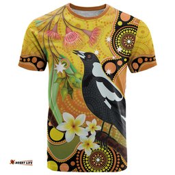 australia eucalyptus flower and magpie t shirt aboriginal art