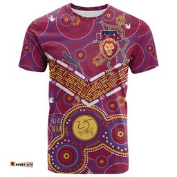 custom text and number brisbane football t shirt indigenous pattern go lions unique version