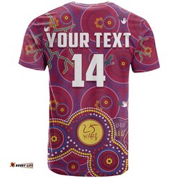 custom text and number brisbane football t shirt indigenous pattern go lions unique version