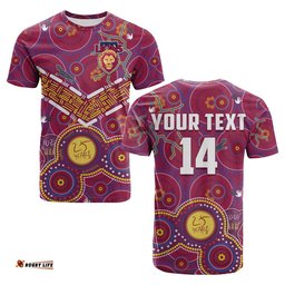 custom text and number brisbane football t shirt indigenous pattern go lions unique version