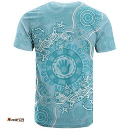blue australia lizard with aboriginal art t shirt