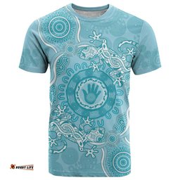 blue australia lizard with aboriginal art t shirt