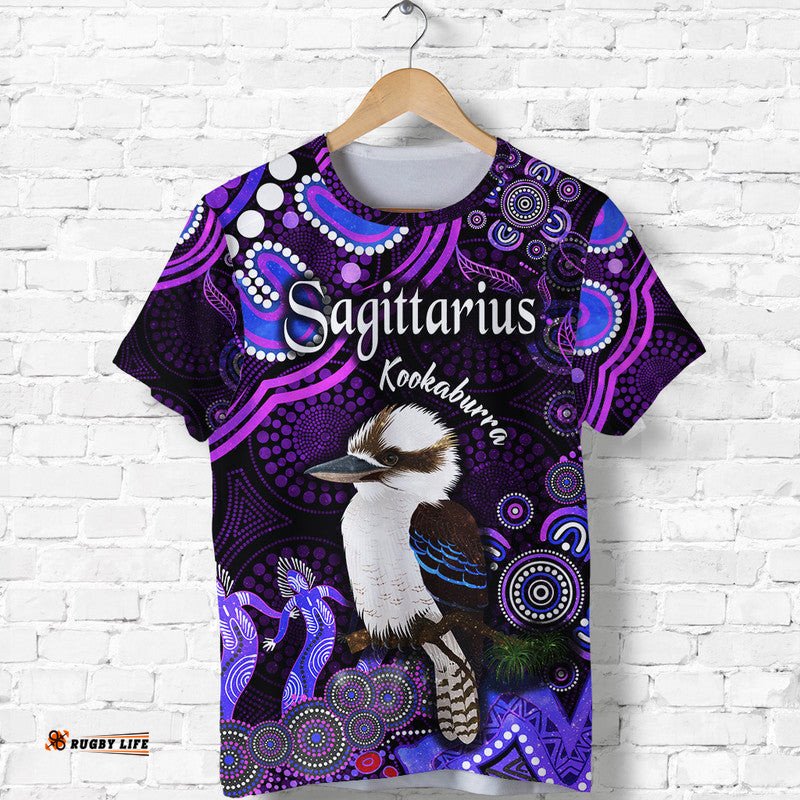 australian astrology t shirt sagittarius kookaburra zodiac aboriginal vibes purple
