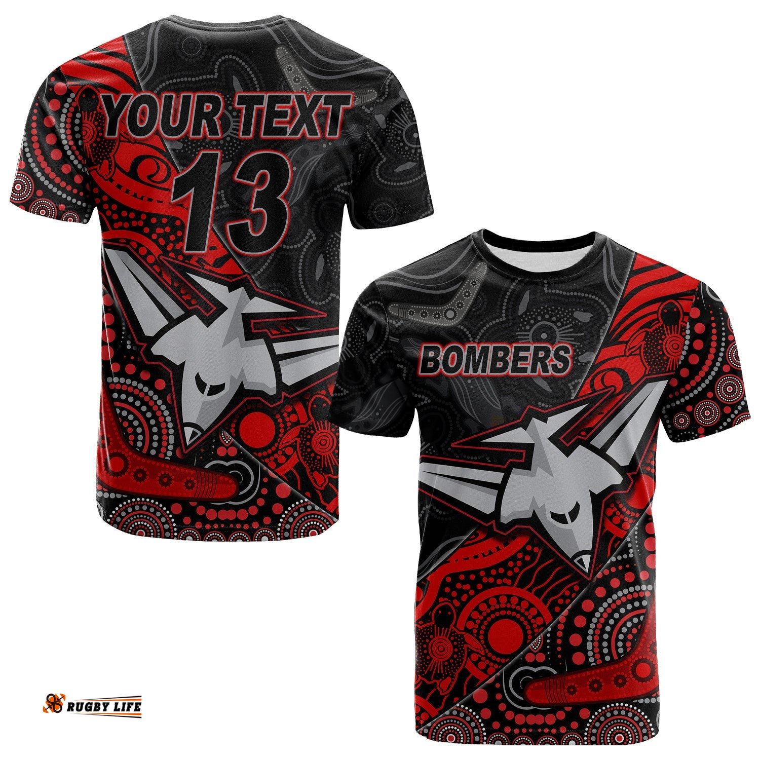 custom text and number bombers football t shirt essendon aboriginal