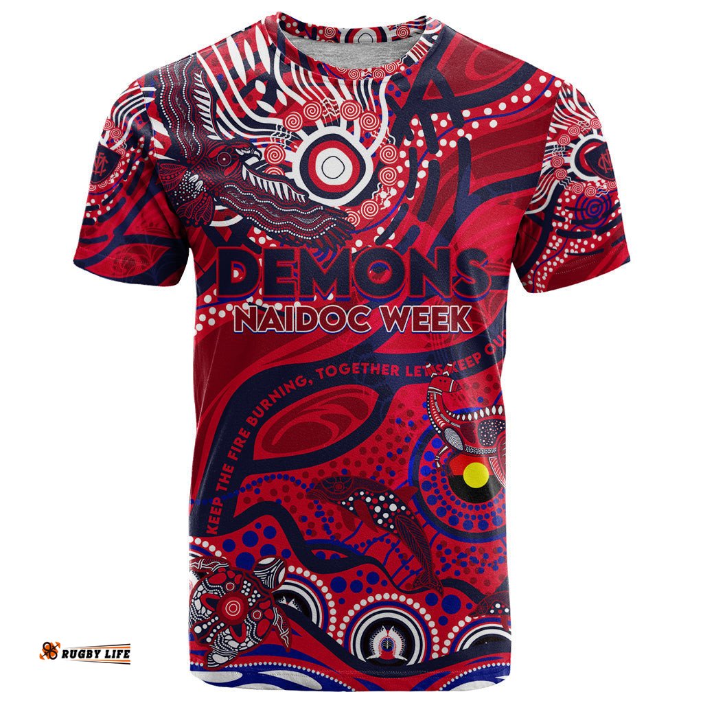 custom naidoc week 2024 demons t shirt aboriginal animals keep the fire burning dt02