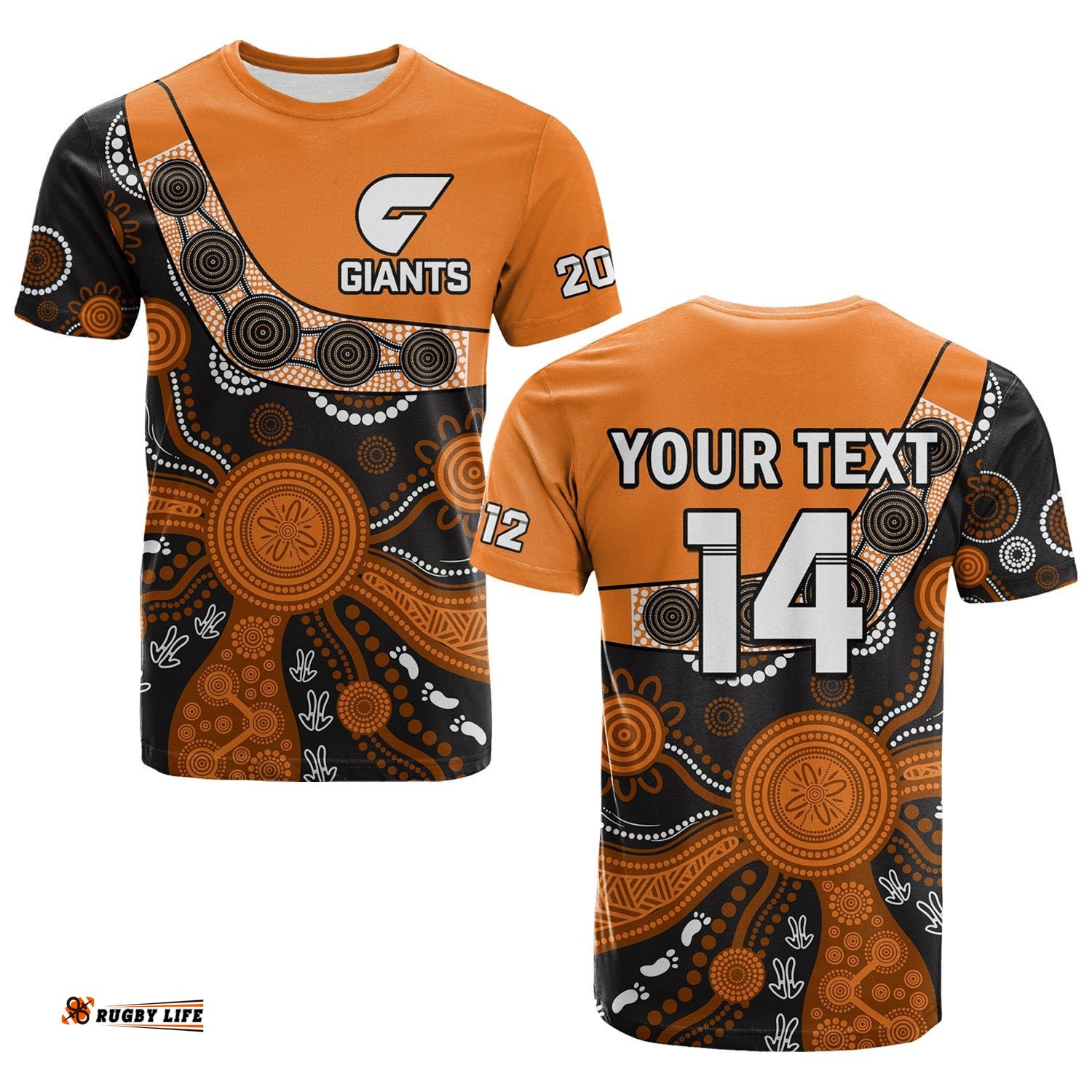 custom text and number greater western sydney football t shirt giants 2012 boomerang indigenous pattern