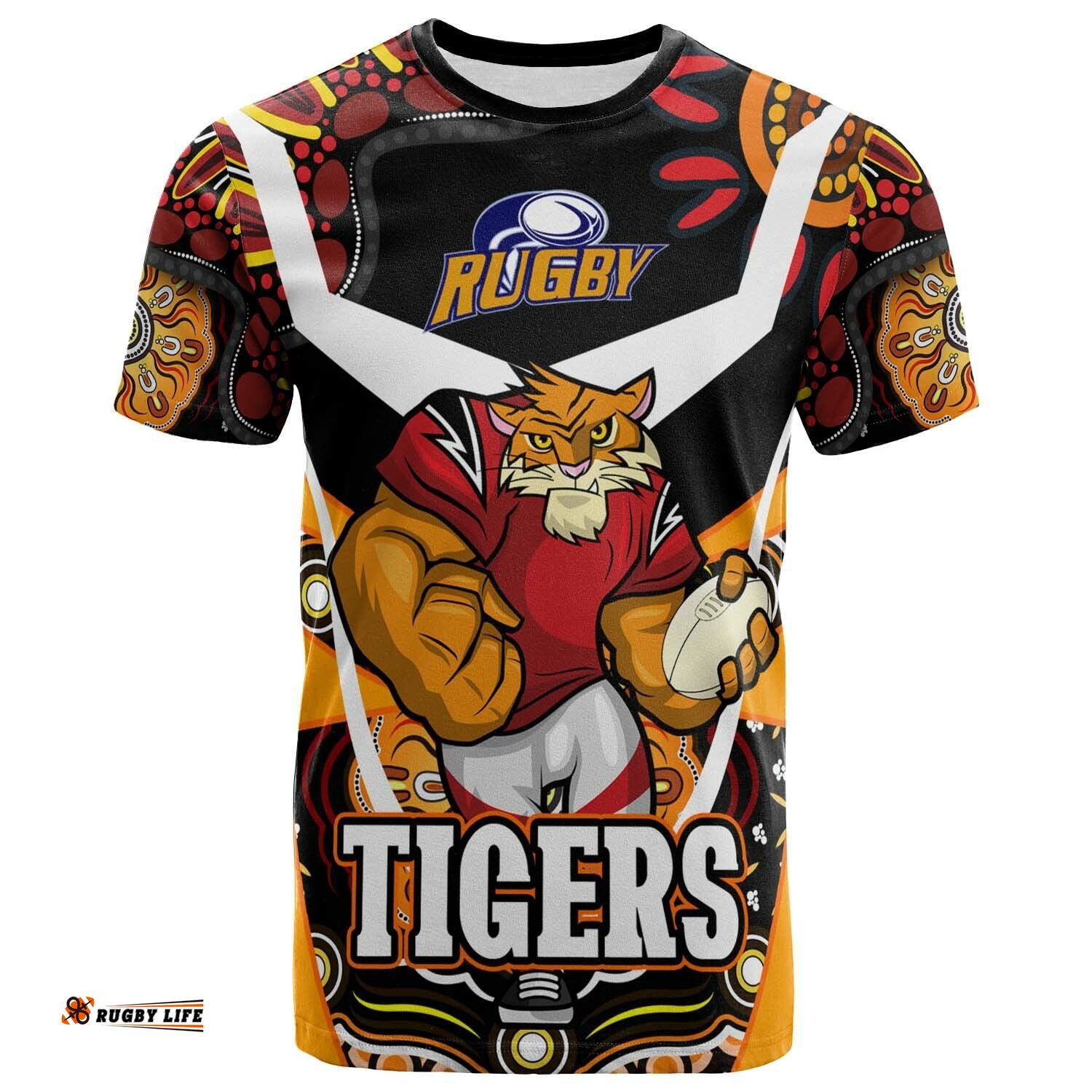 tigers rugby t shirt custom tigers rugby ball with aboriginal dot painting art player and number t shirt rlt14