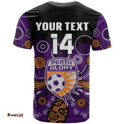 custom text and number perth glory football t shirt aboriginal art