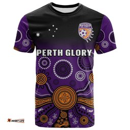 custom text and number perth glory football t shirt aboriginal art