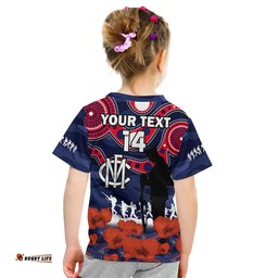 custom text and number melbourne football anzac 2023 t shirt demons aboriginal mix poppy camouflage