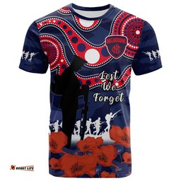 custom text and number melbourne football anzac 2023 t shirt demons aboriginal mix poppy camouflage