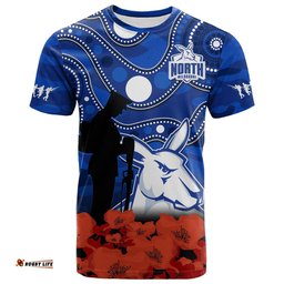 north melbourne football anzac 2023 t shirt kangaroos aboriginal mix poppy camouflage