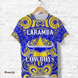 custom personalised laramba cowboys football club t shirt indigenous style custom text and number