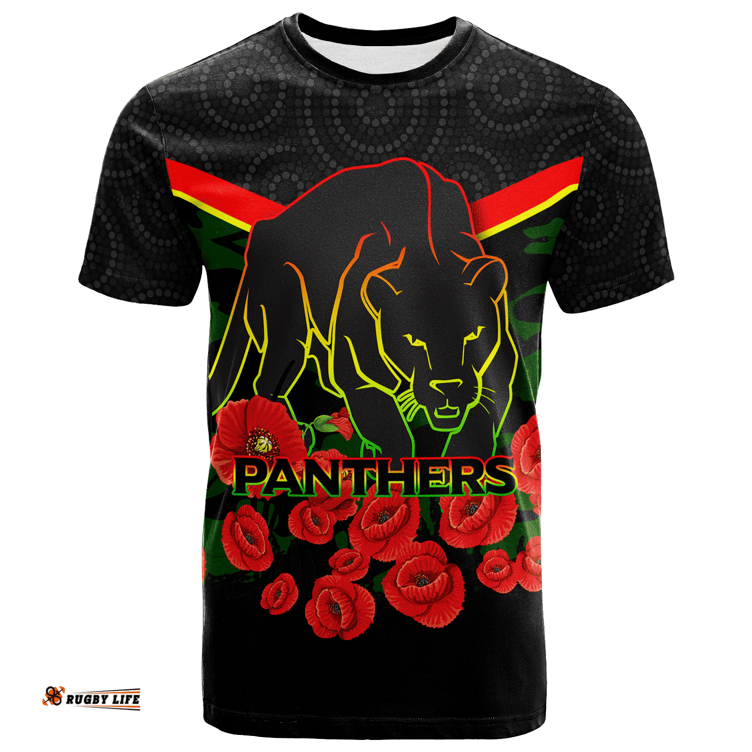 panthers anzac day t shirt indigenous art