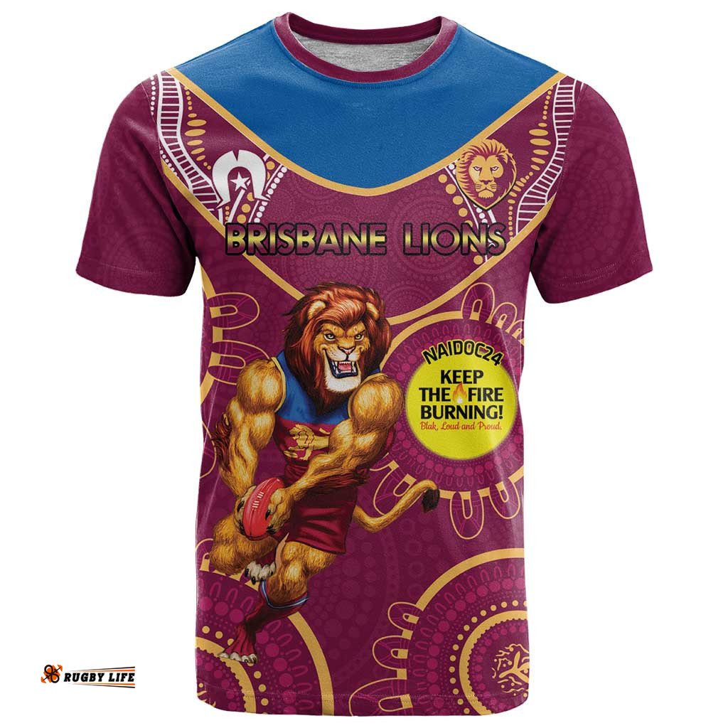 custom afl brisbane lions naidoc week t shirt keep the fire burning indigenous art
