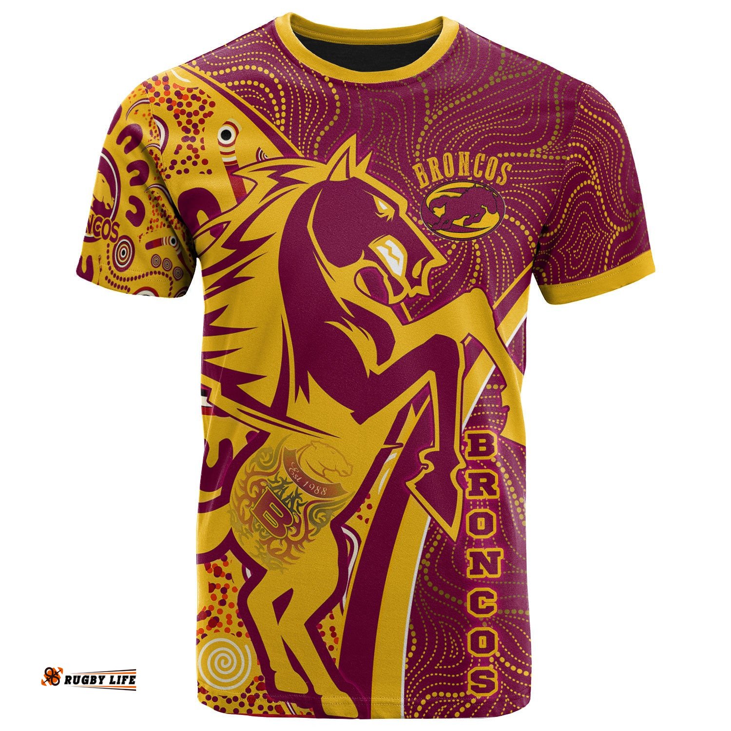 broncos rugby t shirt custom brisbane broncos pride with tattoo and aboriginal art personalised name and number t shirt