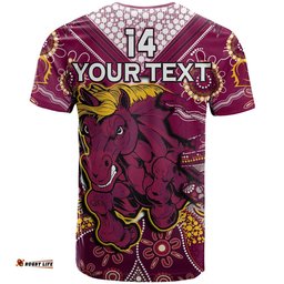custom text and number broncos rugby t shirt indigenous pattern artsy ver.01