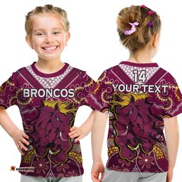 custom text and number broncos rugby t shirt indigenous pattern artsy ver.01