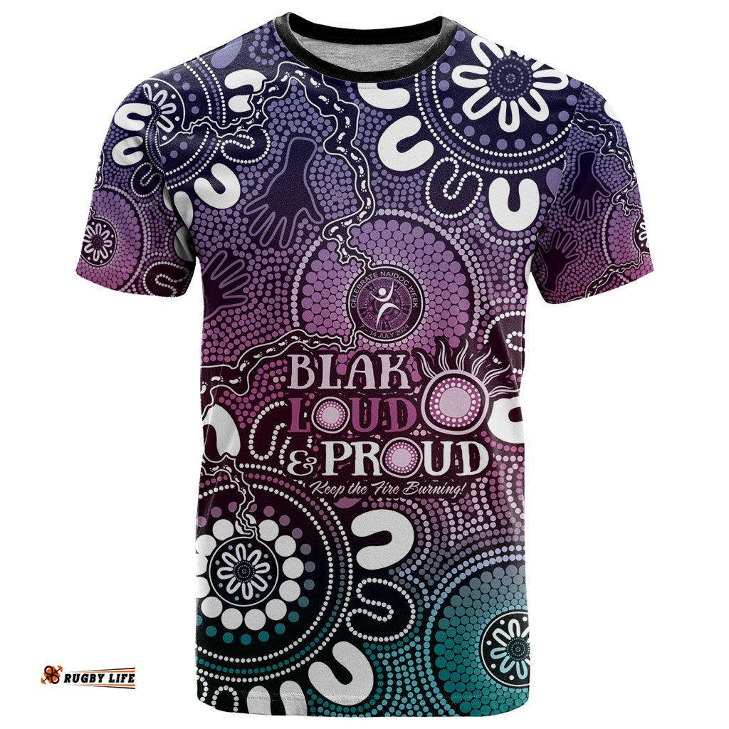 naidoc week 2024 fire burning t shirt aboriginal dots pink art
