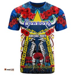 cowboys rugby anzac day watercolour t shirt custom remembrance cowboys with poppy flower rlt13