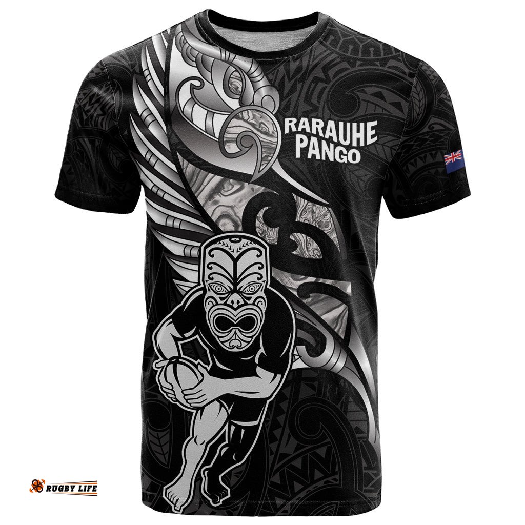 custom new zealand maori rugby t shirt rarauhe pango silver fern manaia
