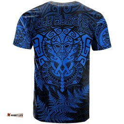 new zealand rugby t shirt silver fern all black mix ta moko blue style