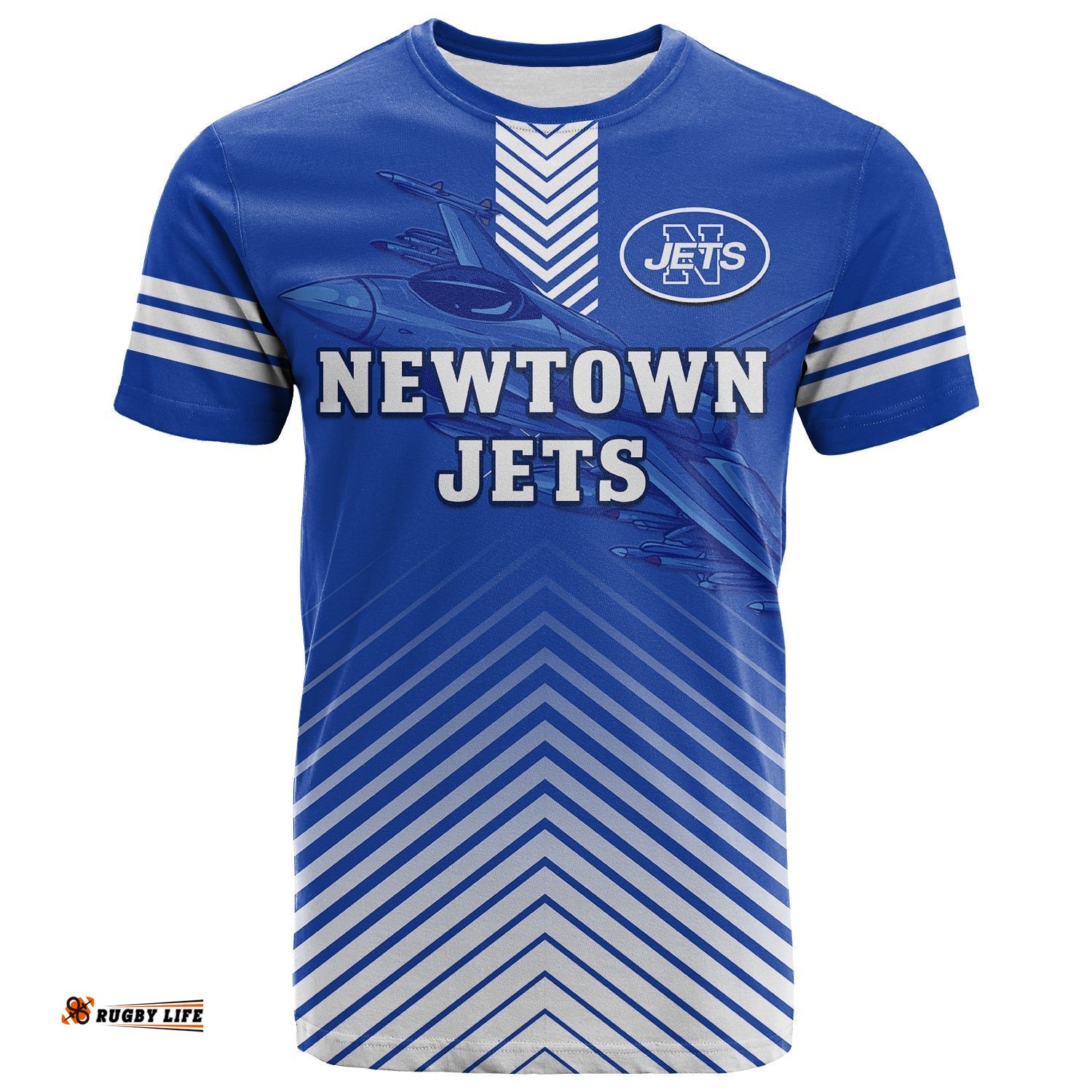 custom text and number newtown rugby t shirt jets sporty style