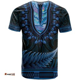 blue african dashiki with aotearoa maori t shirt paua shell mix silver fern