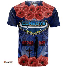 cowboys rugby t shirt aboriginal north queensland cowboys anzac day with poppy flower t shirt