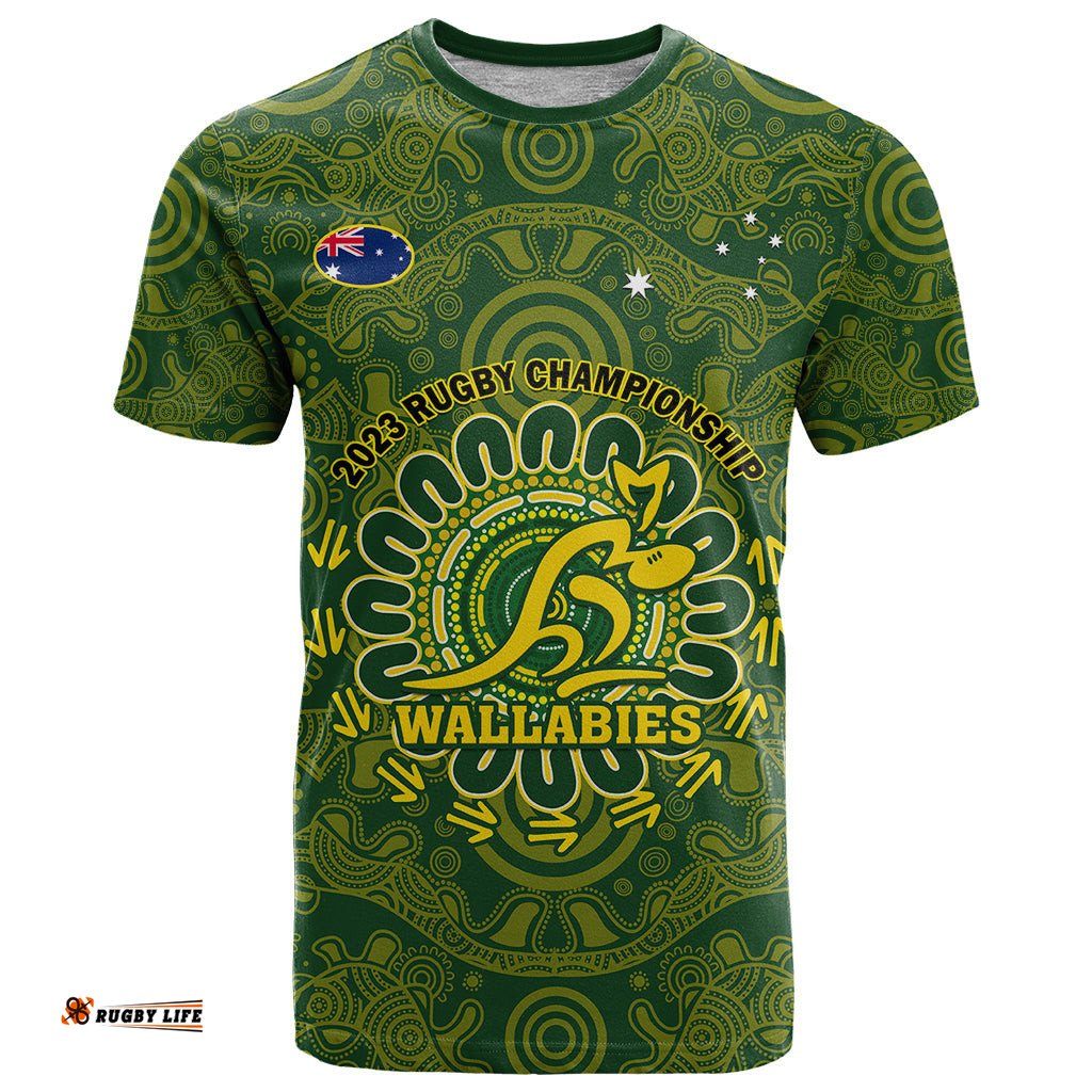 australia rugby t shirt wallabies 2023 go champions indigenous art
