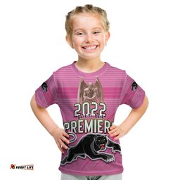 custom text and number panthers proud t shirt back to back premiers 2022 version pink