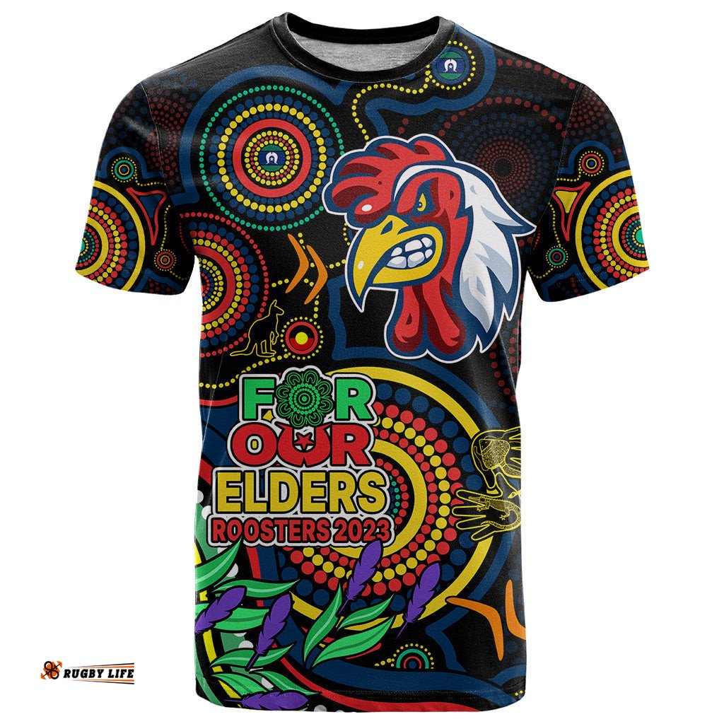 custom roosters rugby aboriginal art t shirt naidoc indigenous tribal