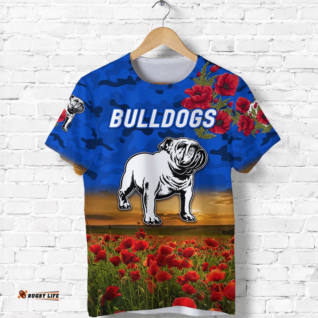 canterbury bankstown bulldogs anzac 2022 t shirt poppy flowers vibes blue