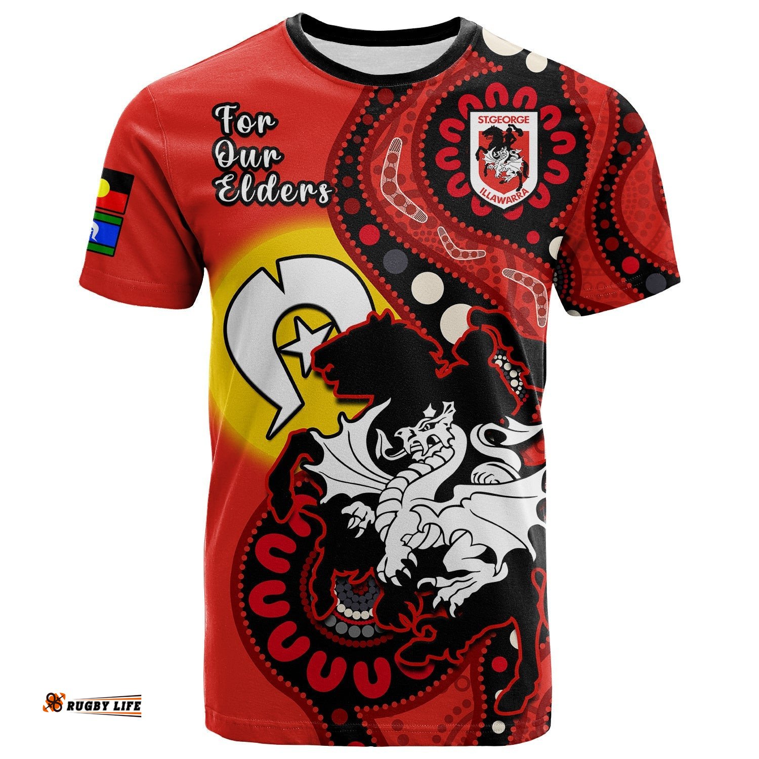custom text and number dragons rugby naidoc 2023 t shirt for our elders aboriginal