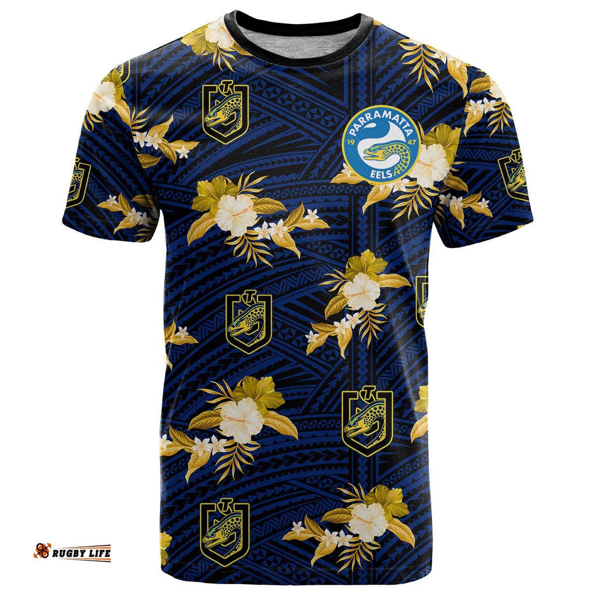 custom text and number parramatta eels rugby t shirt polynesian tribal mix tropical hawaiian style