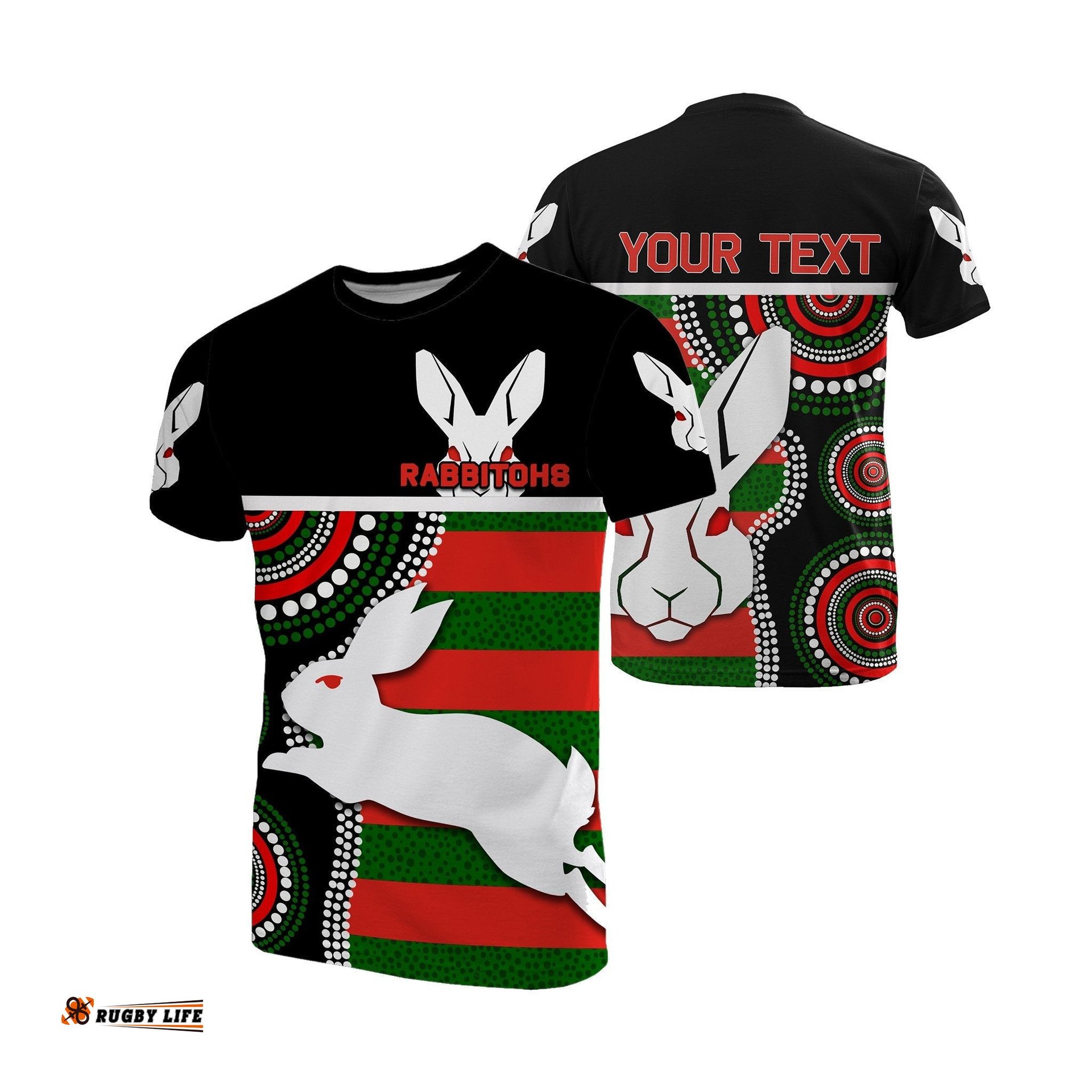 custom personalisedrabbitohs t shirt indigenous