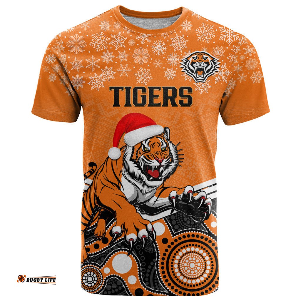 custom tigers rugby christmas t shirt merry xmas 2023 mix aboriginal art