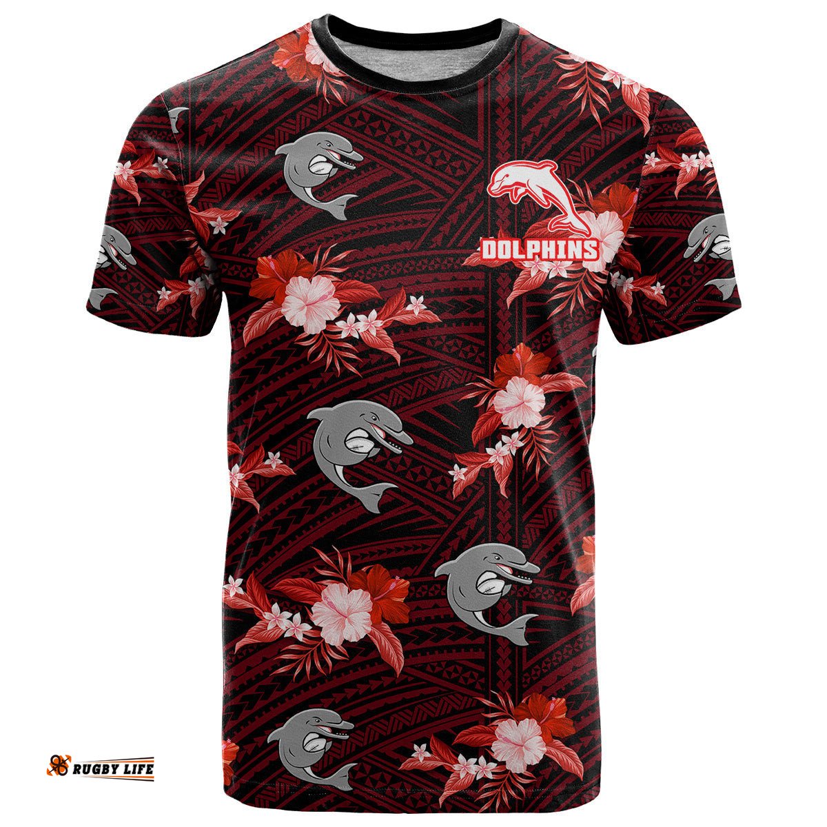 custom text and number dolphins rugby t shirt polynesian tribal mix tropical hawaiian style