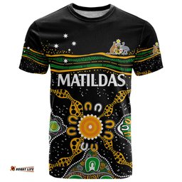 custom text and number matildas australia soccer t shirt aboriginal dots style