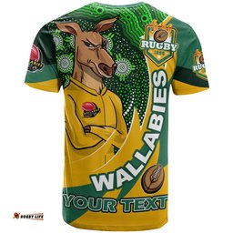 wallabies rugby t shirt custom kangaroo rugby ball aboriginal curve style t shirt