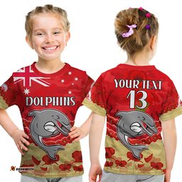 custom text and number dolphins rugby t shirt anzac day lest we forget