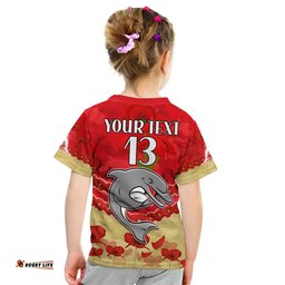 custom text and number dolphins rugby t shirt anzac day lest we forget