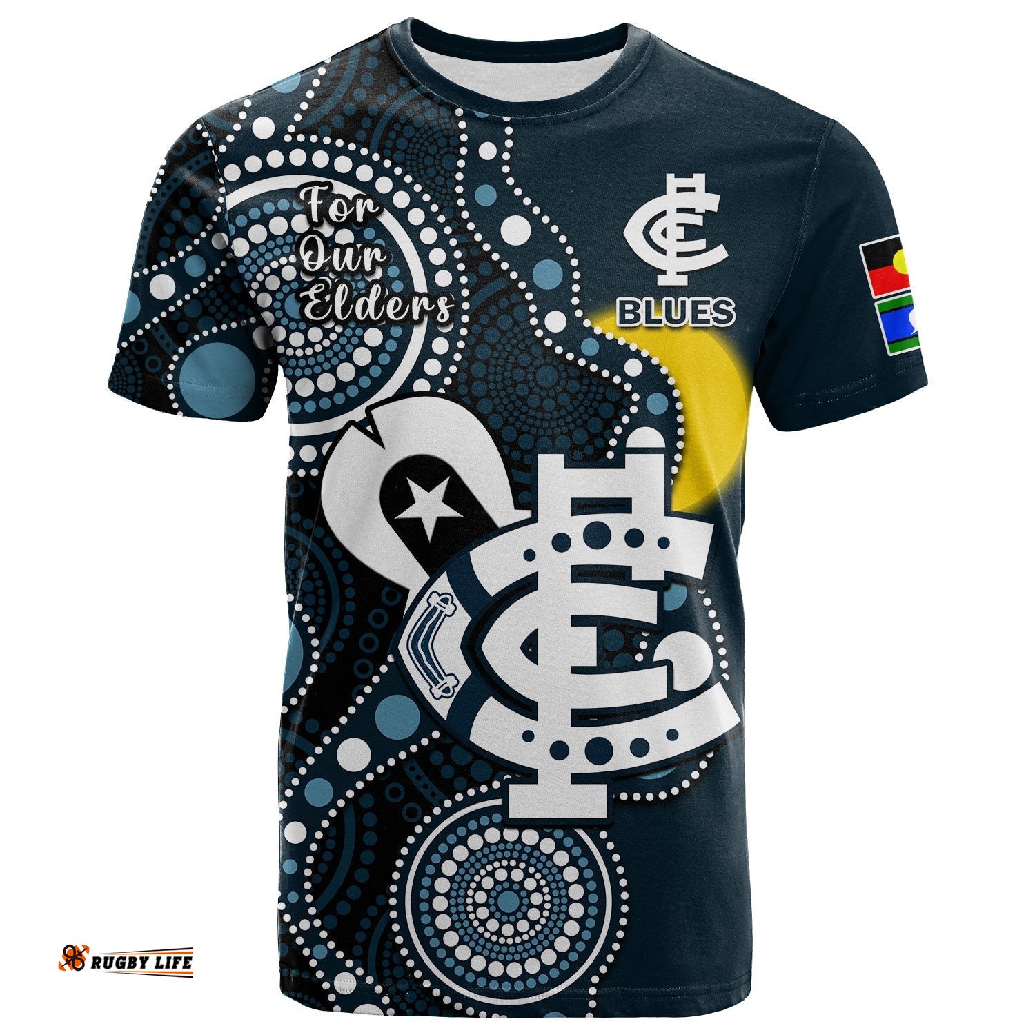carlton football naidoc 2023 t shirt blues for our elders indigenous art
