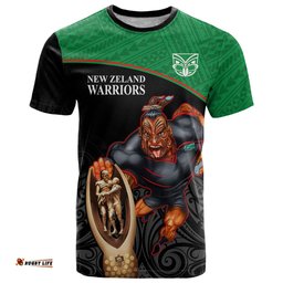 warriors rugby t shirt go champions aotearoa mascot with polynesian maori pattern