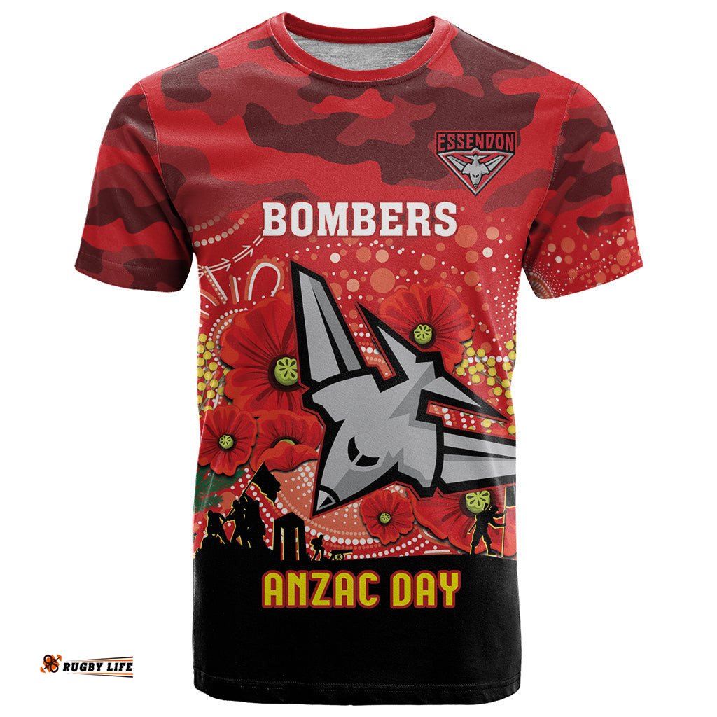 custom essendon football anzac t shirt gallipoli camouflage with poppies