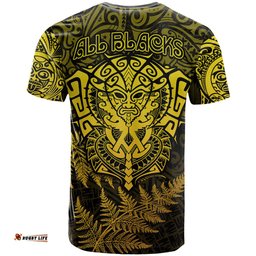 new zealand rugby t shirt silver fern all black mix ta moko gold style